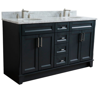 Bellaterra Shlomo - to Split Dark Gray 61" Wood Double Vanity w/ Counter Top and Sink 400700-61D-DG-WMO