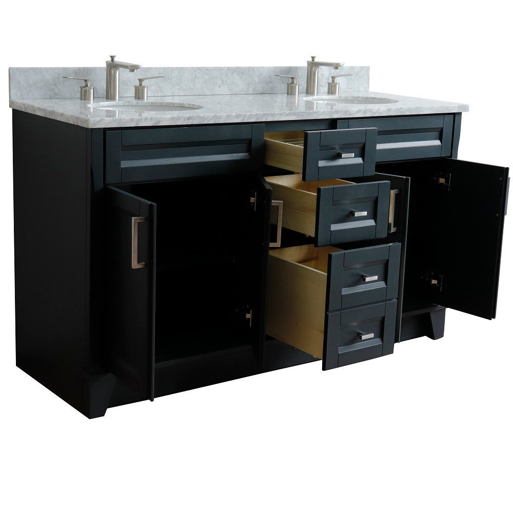 Bellaterra Shlomo - to Split Dark Gray 61" Wood Double Vanity w/ Counter Top and Sink 400700-61D-DG-WMO