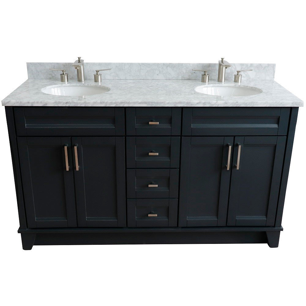 Bellaterra Shlomo - to Split Dark Gray 61" Wood Double Vanity w/ Counter Top and Sink 400700-61D-DG-WMO