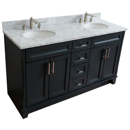 Bellaterra Shlomo - to Split Dark Gray 61" Wood Double Vanity w/ Counter Top and Sink 400700-61D-DG-WMO