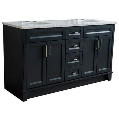 Bellaterra Shlomo - to Split Dark Gray 61" Wood Double Vanity w/ Counter Top and Sink 400700-61D-DG-WMO