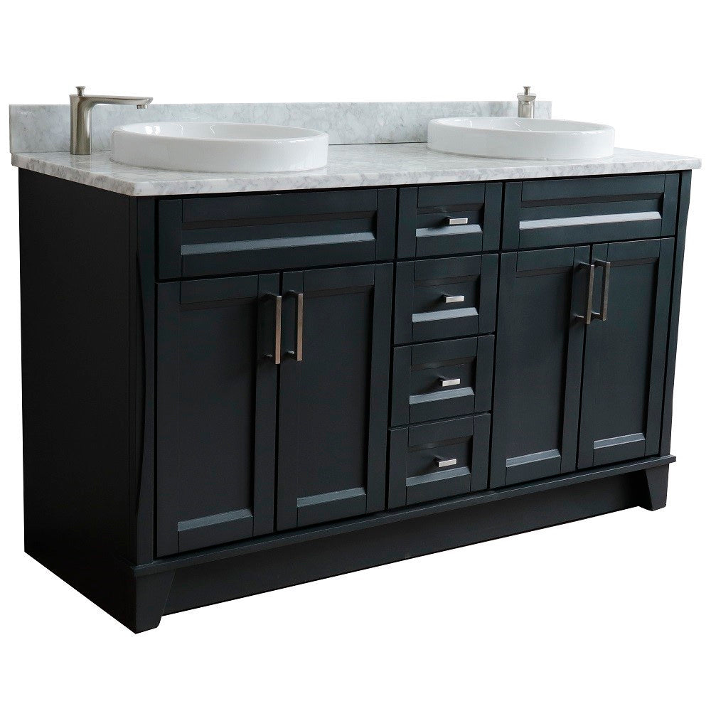 Bellaterra Shlomo - to Split Dark Gray 61" Wood Double Vanity w/ Counter Top and Sink 400700-61D-DG-WMRD