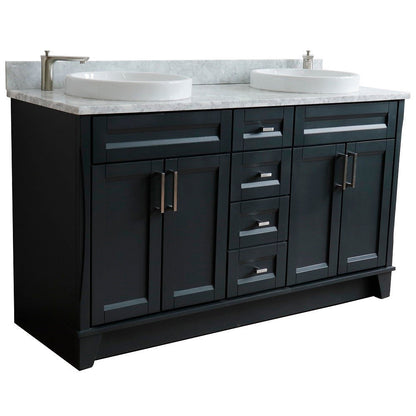 Bellaterra Shlomo - to Split Dark Gray 61" Wood Double Vanity w/ Counter Top and Sink 400700-61D-DG-WMRD