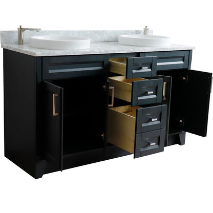 Bellaterra Shlomo - to Split Dark Gray 61" Wood Double Vanity w/ Counter Top and Sink 400700-61D-DG-WMRD