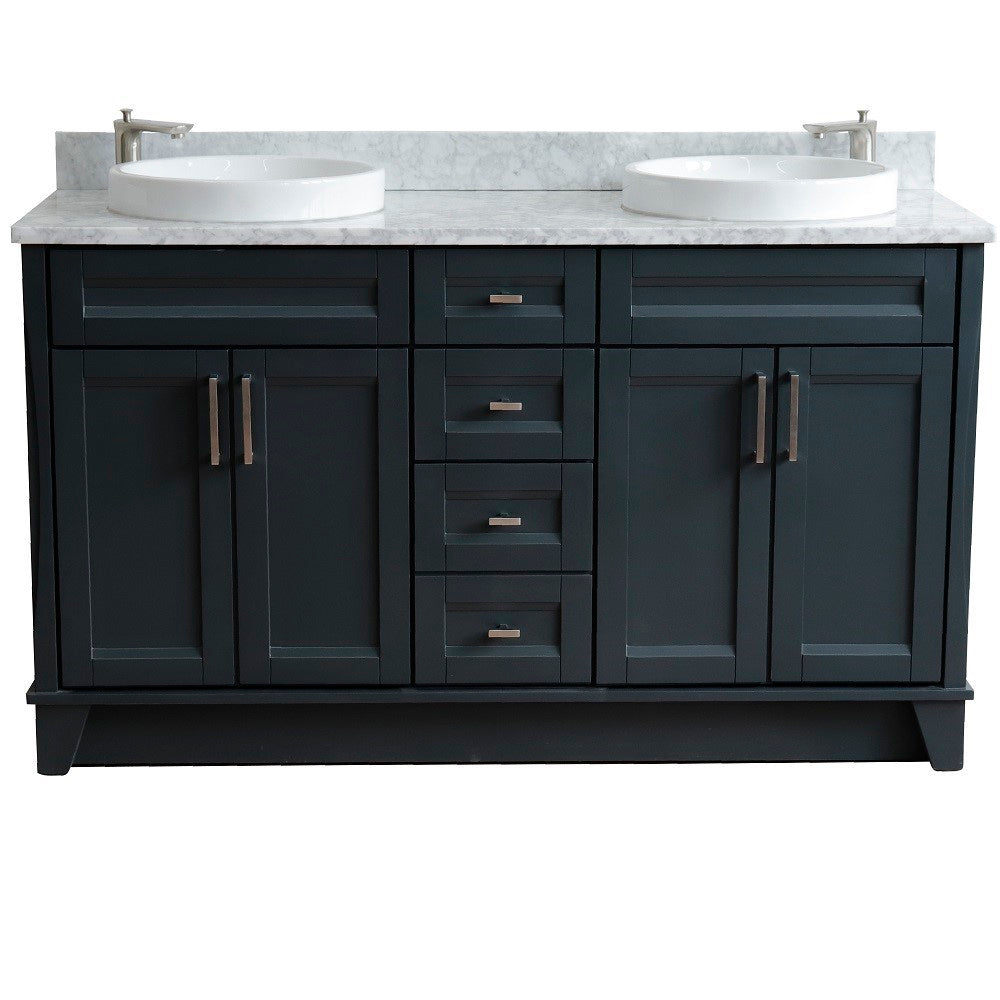 Bellaterra Shlomo - to Split Dark Gray 61" Wood Double Vanity w/ Counter Top and Sink 400700-61D-DG-WMRD