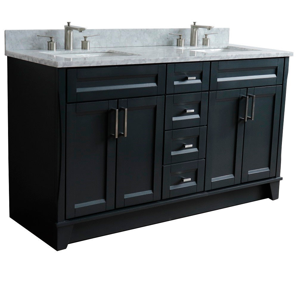 Bellaterra Shlomo - to Split Dark Gray 61" Wood Double Vanity w/ Counter Top and Sink 400700-61D-DG-WMR