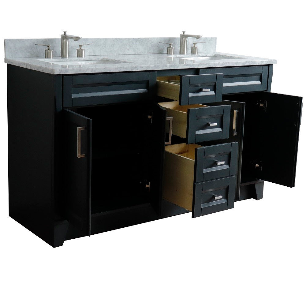 Bellaterra Shlomo - to Split Dark Gray 61" Wood Double Vanity w/ Counter Top and Sink 400700-61D-DG-WMR