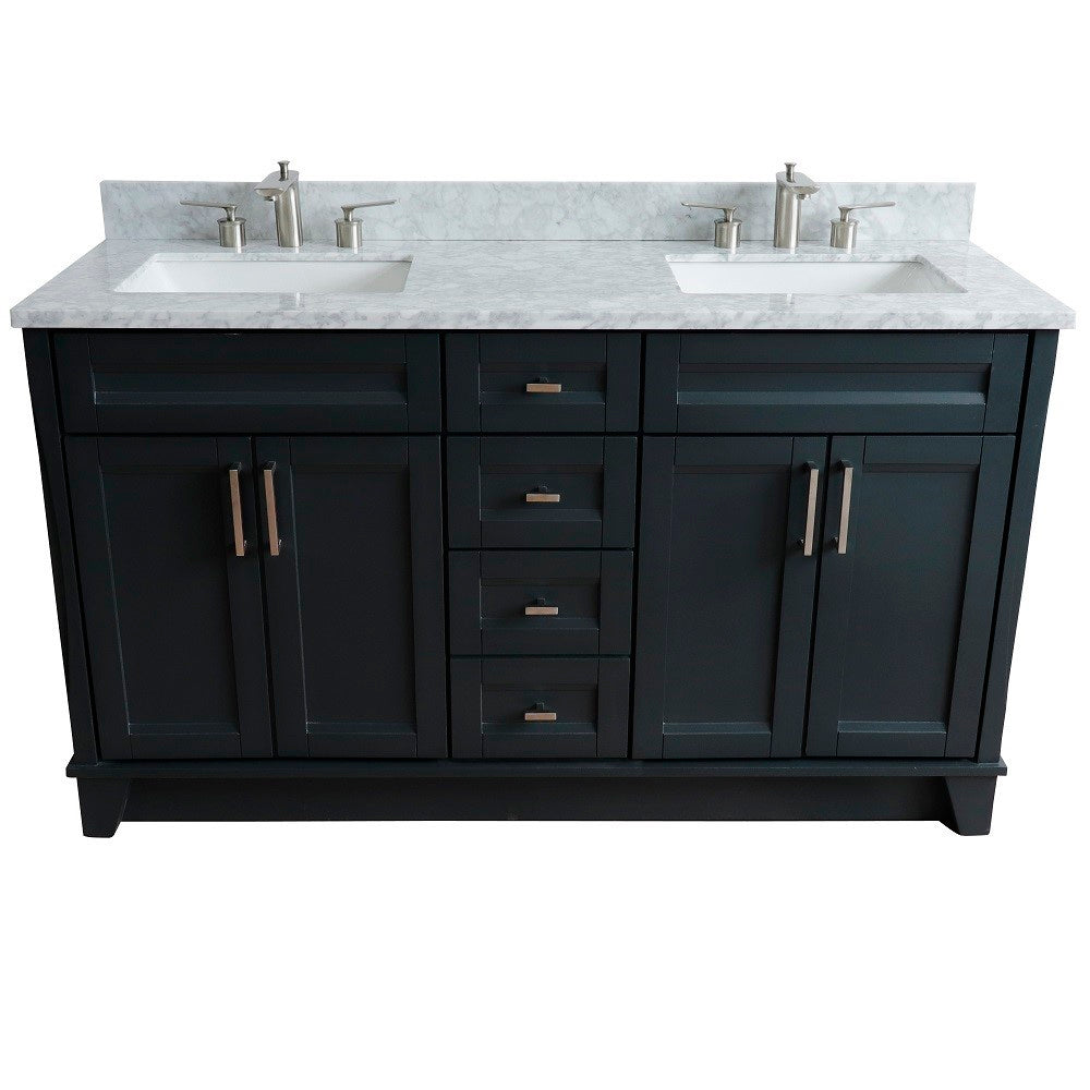 Bellaterra Shlomo - to Split Dark Gray 61" Wood Double Vanity w/ Counter Top and Sink 400700-61D-DG-WMR