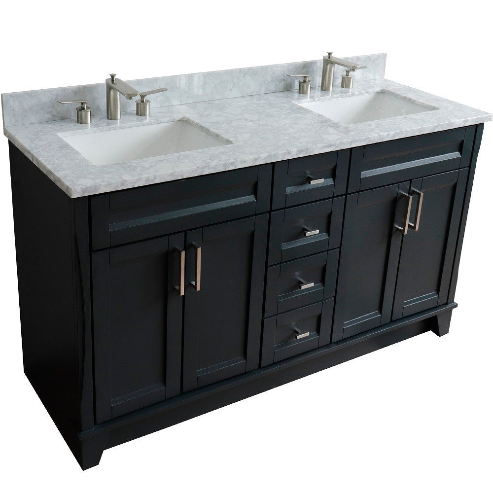 Bellaterra Shlomo - to Split Dark Gray 61" Wood Double Vanity w/ Counter Top and Sink 400700-61D-DG-WMR