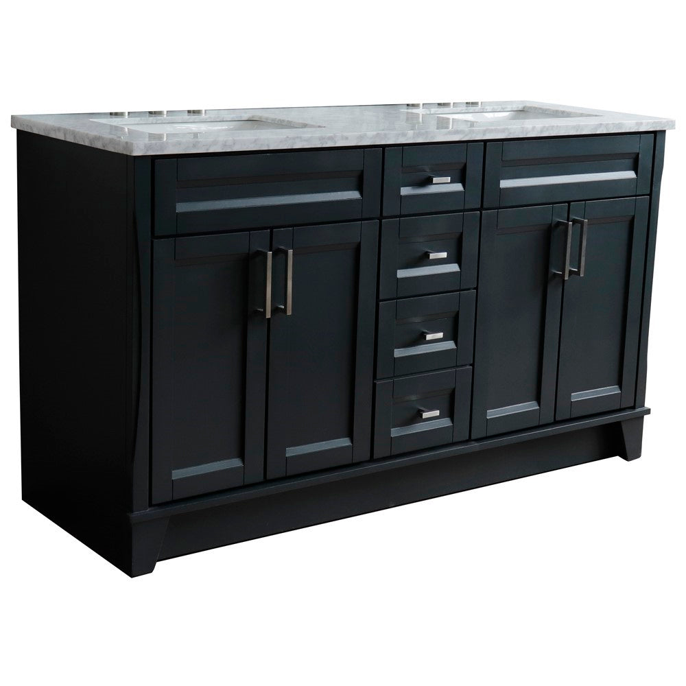 Bellaterra Shlomo - to Split Dark Gray 61" Wood Double Vanity w/ Counter Top and Sink 400700-61D-DG-WMR