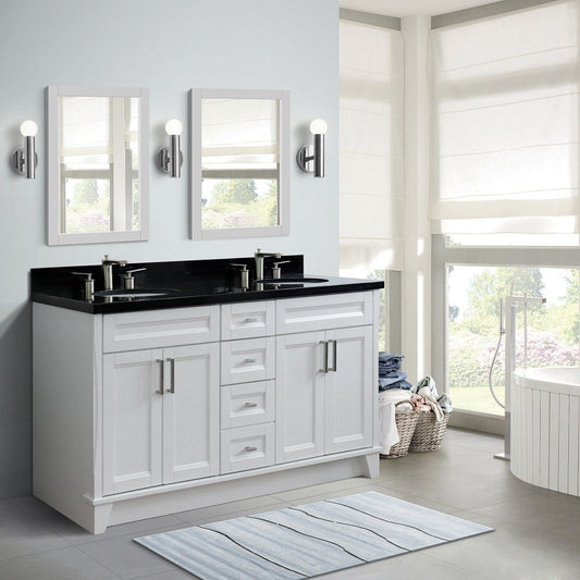 Bellaterra Shlomo - to Split White 61" Wood Double Vanity w/ Counter Top and Sink 400700-61D-WH-BGO