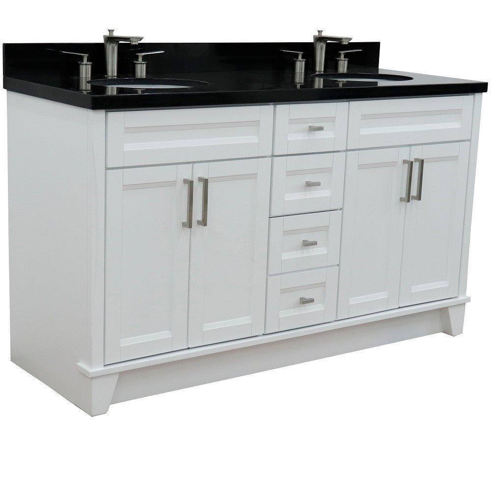 Bellaterra Shlomo - to Split White 61" Wood Double Vanity w/ Counter Top and Sink 400700-61D-WH-BGO