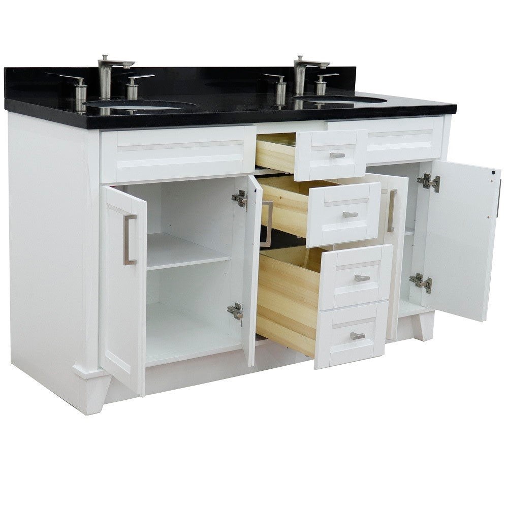 Bellaterra Shlomo - to Split White 61" Wood Double Vanity w/ Counter Top and Sink 400700-61D-WH-BGO