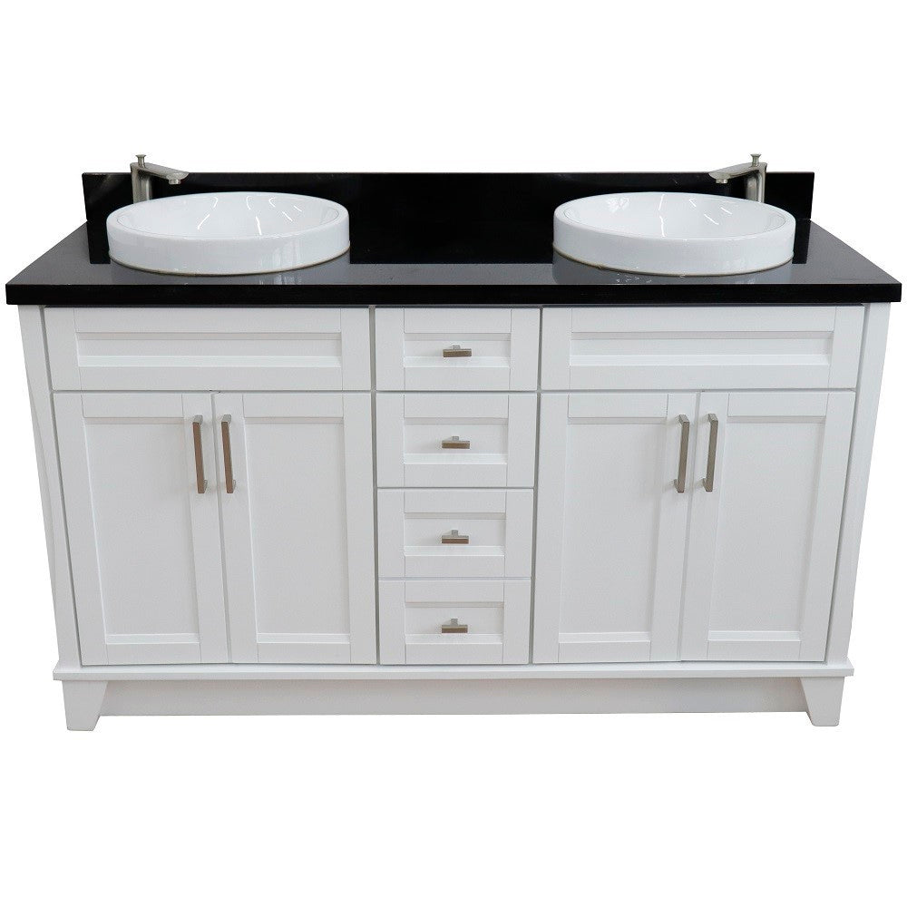 Bellaterra Shlomo - to Split White 61" Wood Double Vanity w/ Counter Top and Sink 400700-61D-WH-BGRD