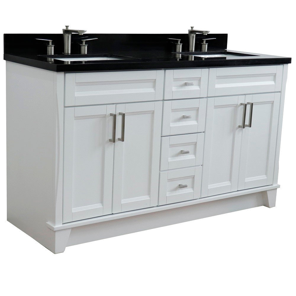 Bellaterra Shlomo - to Split White 61" Wood Double Vanity w/ Counter Top and Sink 400700-61D-WH-BGR