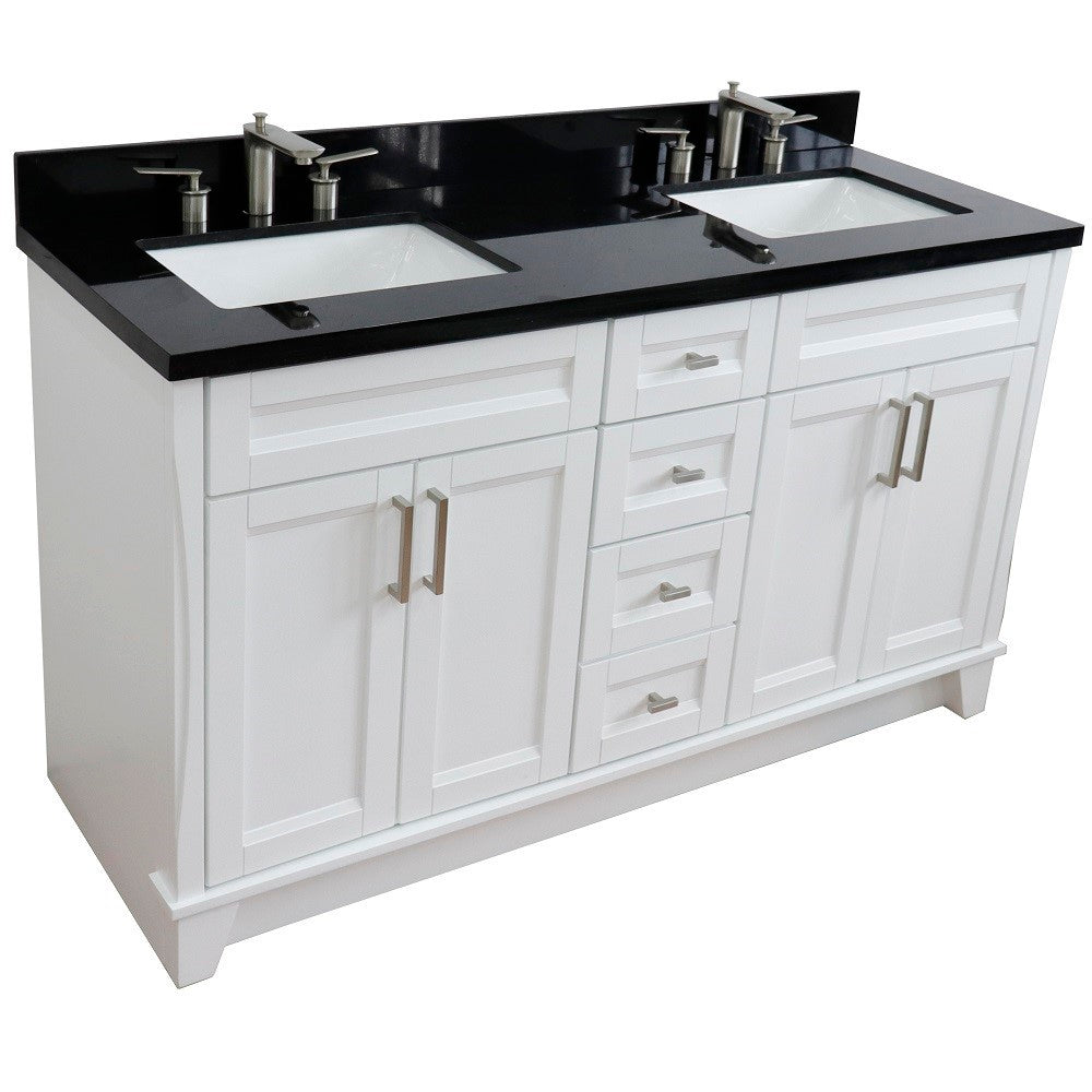 Bellaterra Shlomo - to Split White 61" Wood Double Vanity w/ Counter Top and Sink 400700-61D-WH-BGR