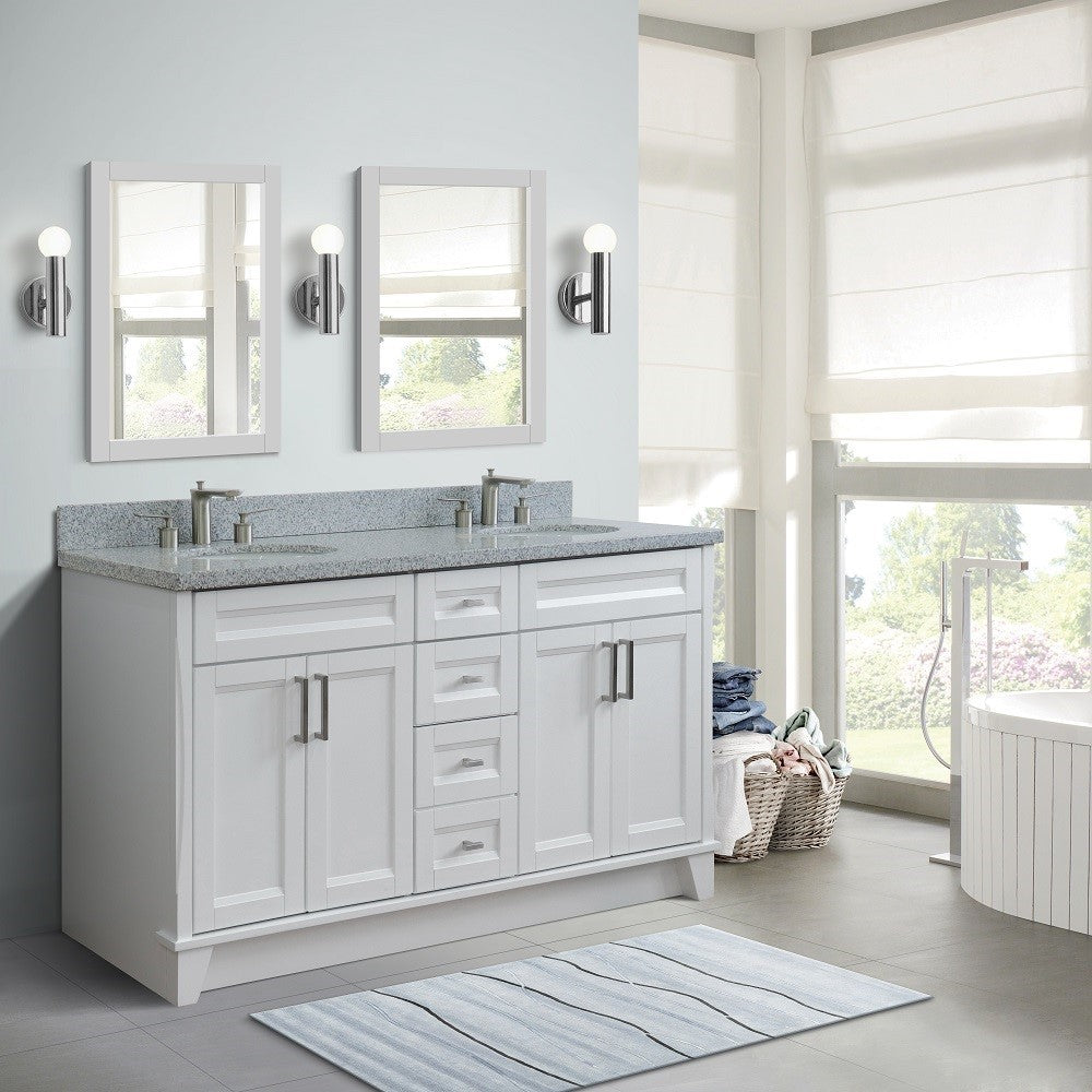 Bellaterra Terni White 61" Wood Double Vanity w/ Counter Top and Sink 400700-61D-WH