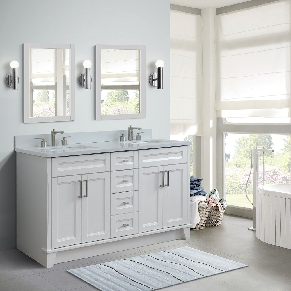 Bellaterra Terni White 61" Wood Double Vanity w/ Counter Top and Sink 400700-61D-WH