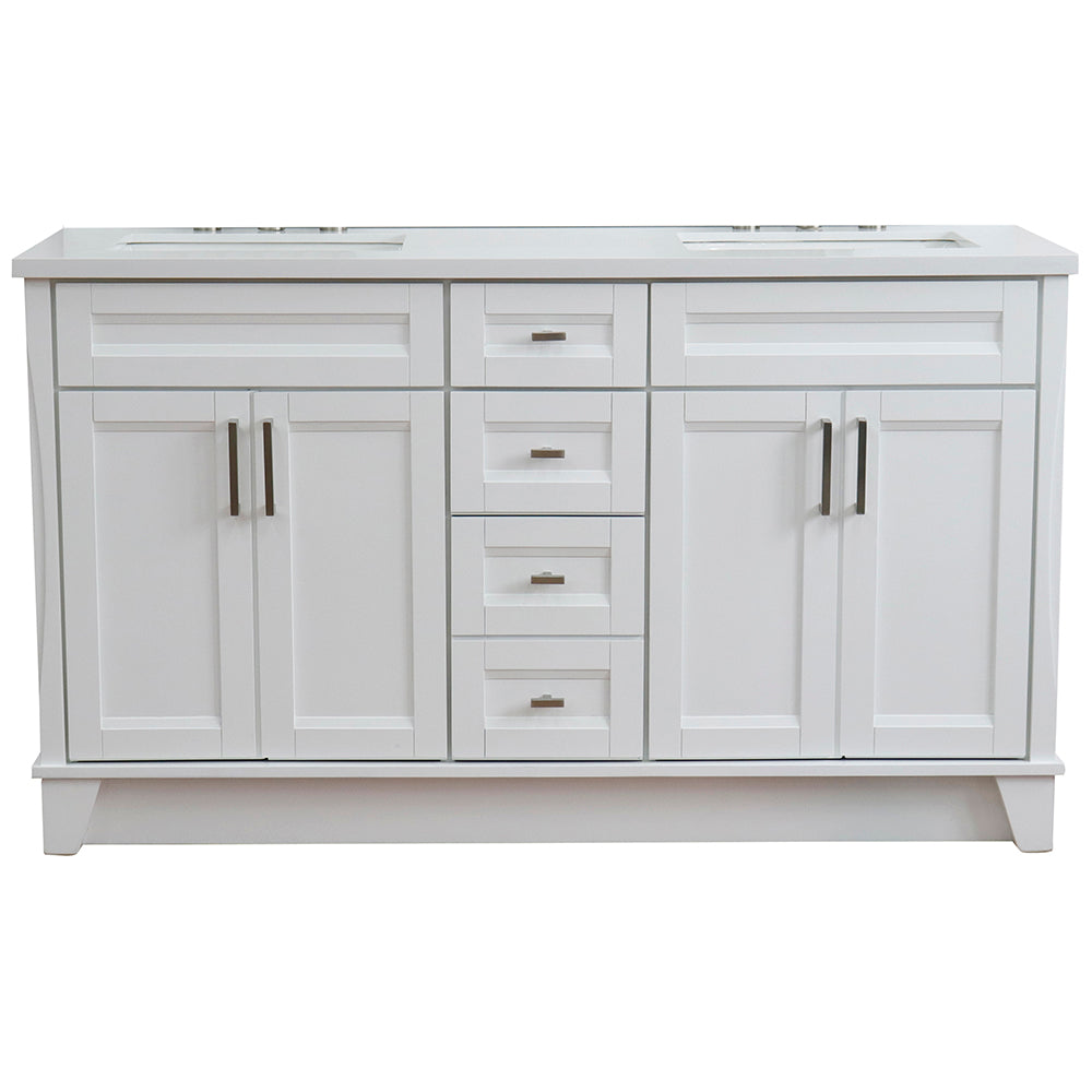 Bellaterra Terni White 61" Wood Double Vanity w/ Counter Top and Sink 400700-61D-WH