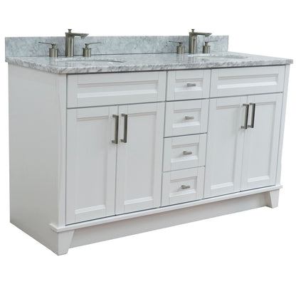 Bellaterra Terni White 61" Wood Double Vanity w/ Counter Top and Sink 400700-61D-WH