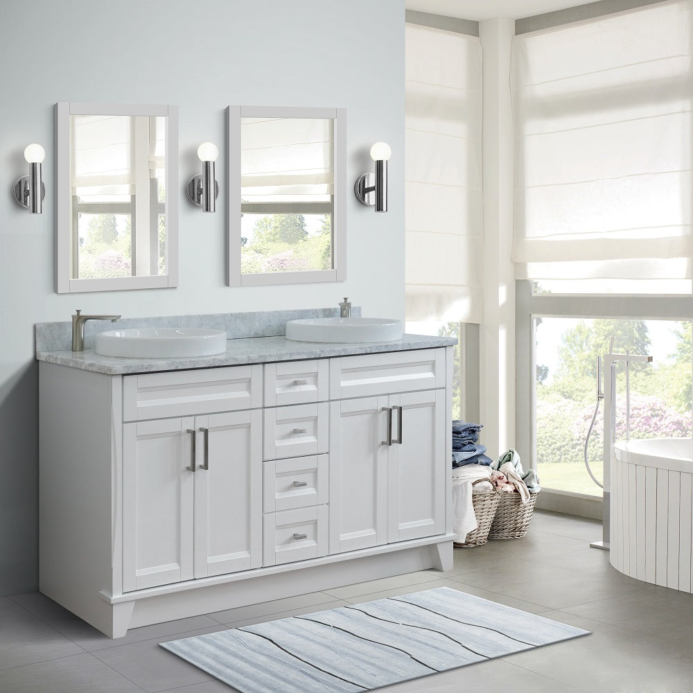 Bellaterra Terni White 61" Wood Double Vanity w/ Counter Top and Sink 400700-61D-WH