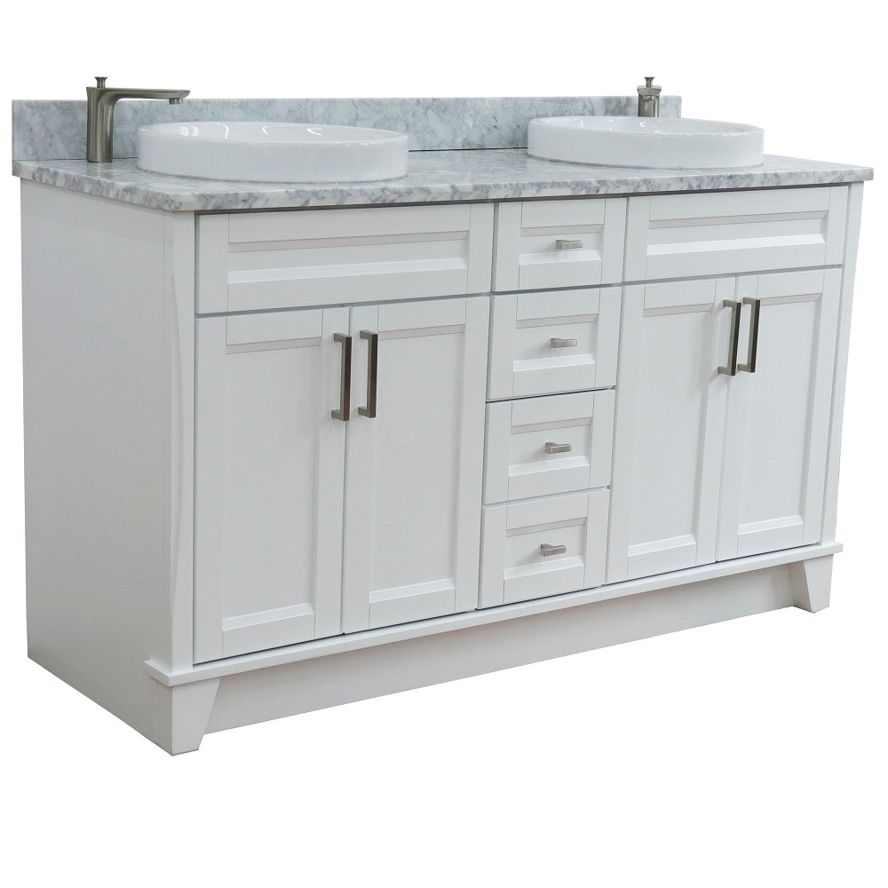 Bellaterra Terni White 61" Wood Double Vanity w/ Counter Top and Sink 400700-61D-WH