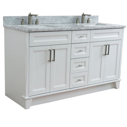 Bellaterra Terni White 61" Wood Double Vanity w/ Counter Top and Sink 400700-61D-WH