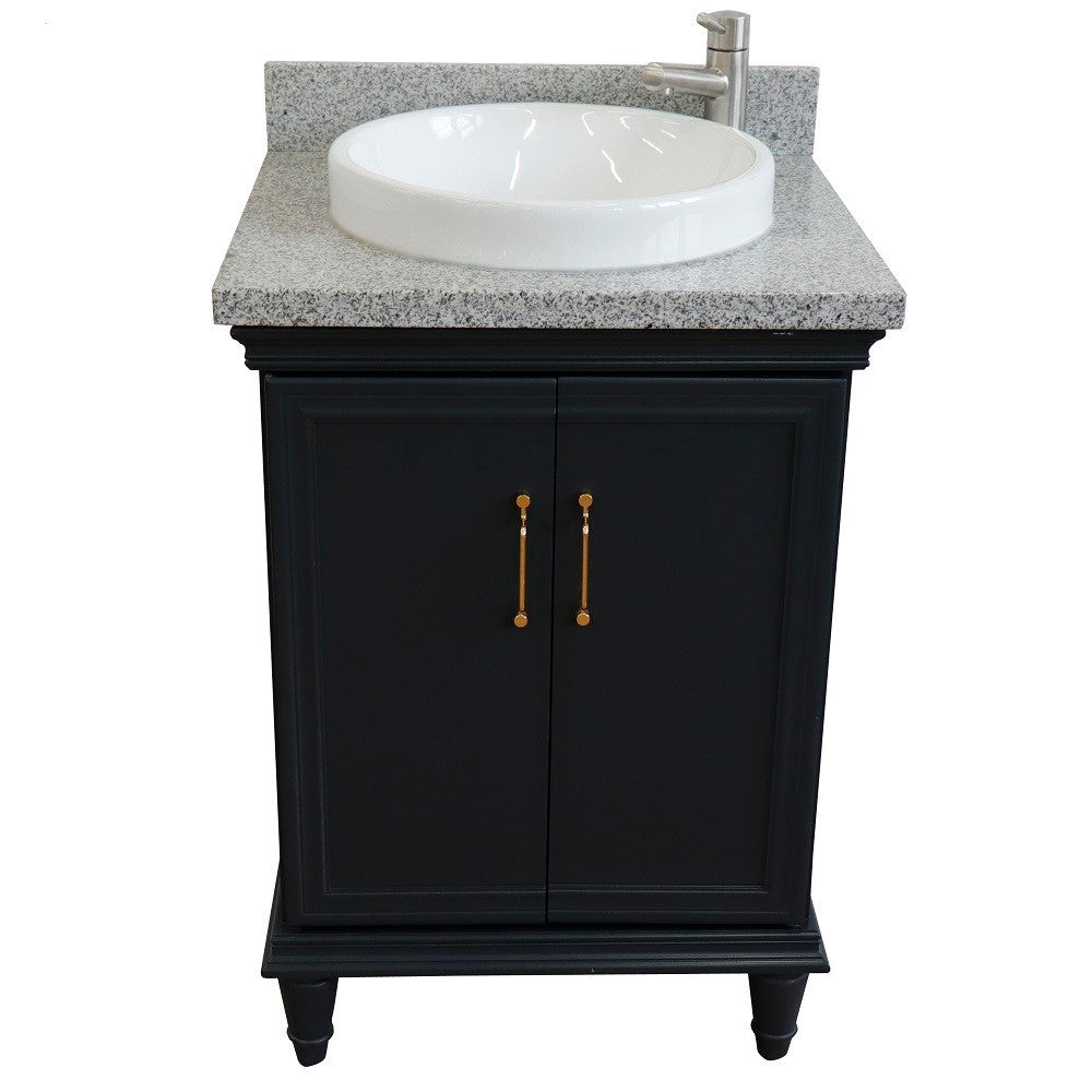 Bellaterra Forli 25" Wood Dark Gray Single Vanity, Gray Granite Counter Top, Round Sink 400800-25-DG-GYRD