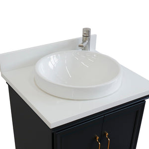 Bellaterra Forli 25" Wood Dark Gray Single Vanity, White Quartz Counter Top, round Sink 400800-25-DG-WERD