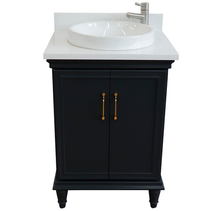 Bellaterra Forli 25" Wood Dark Gray Single Vanity, White Quartz Counter Top, round Sink 400800-25-DG-WERD