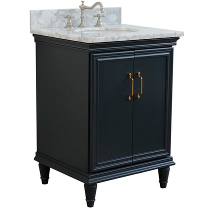 Bellaterra Forli 25" Wood Dark Gray Single Vanity,  White Cararra Marble Counter Top, Sink 400800-25-DG-WM