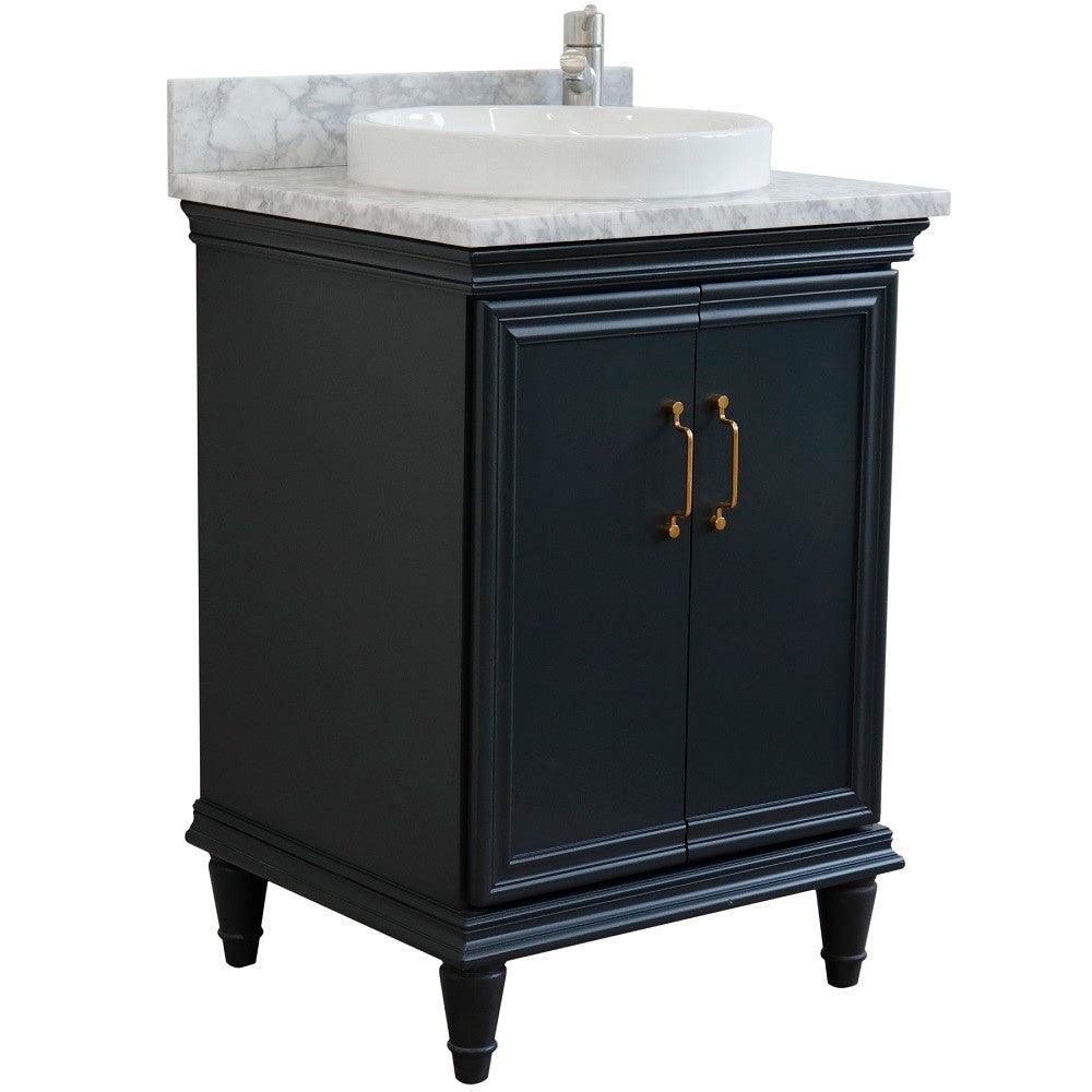 Bellaterra Forli 25" Wood Dark Gray Single Vanity,  White Cararra Marble Counter Top, Sink 400800-25-DG-WM