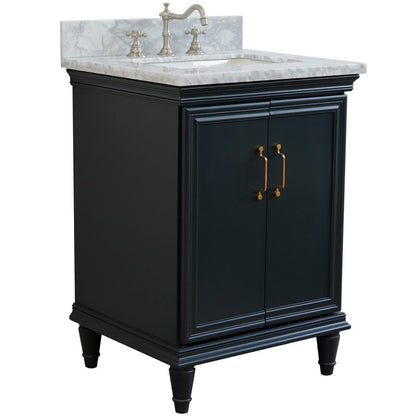 Bellaterra Forli 25" Wood Dark Gray Single Vanity,  White Cararra Marble Counter Top, Sink 400800-25-DG-WM