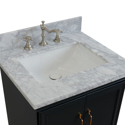 Bellaterra Forli 25" Wood Dark Gray Single Vanity,  White Cararra Marble Counter Top, Sink 400800-25-DG-WM