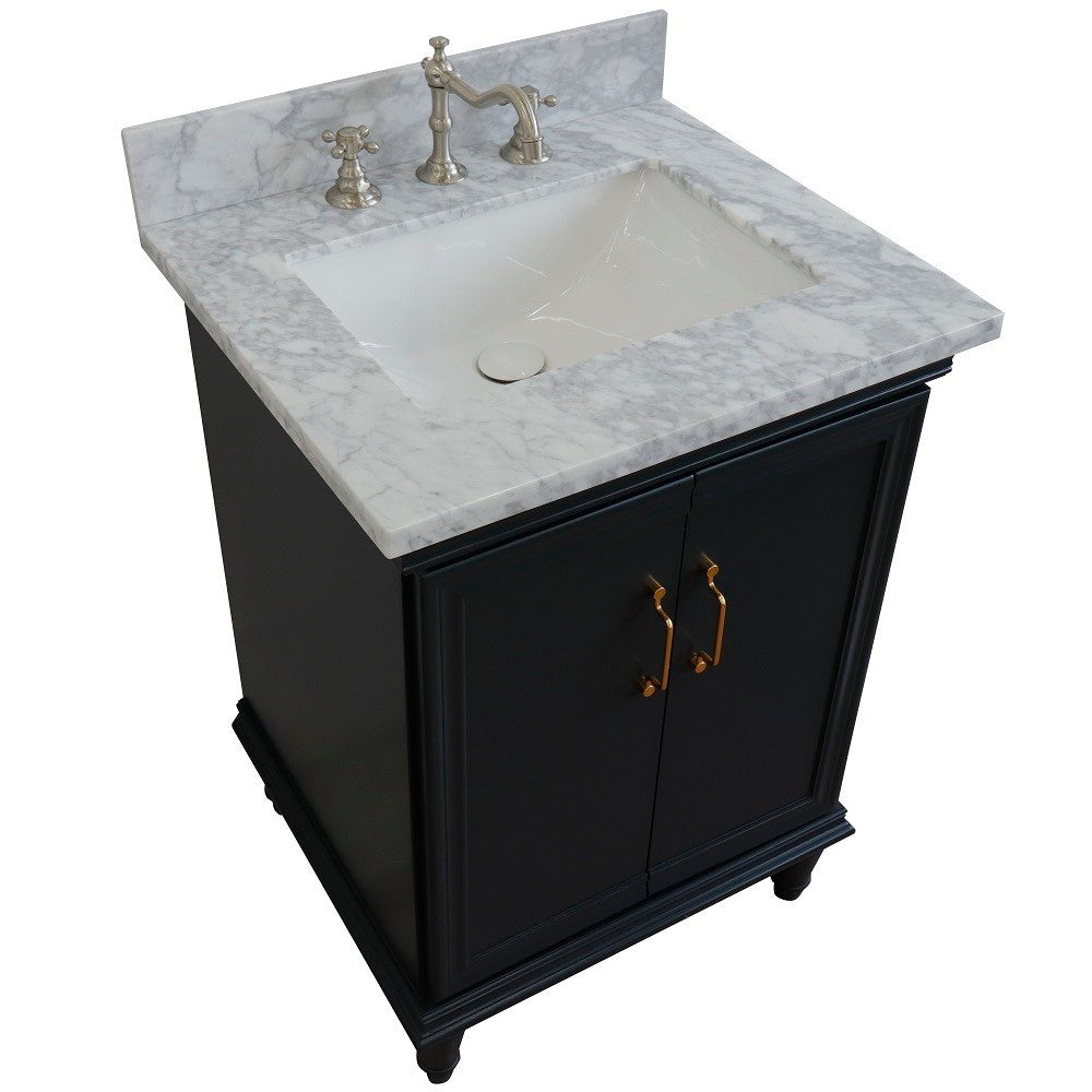 Bellaterra Forli 25" Wood Dark Gray Single Vanity,  White Cararra Marble Counter Top, Sink 400800-25-DG-WM