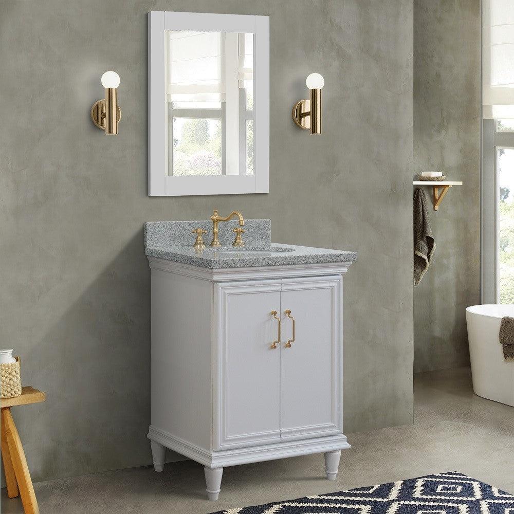 Bellaterra Forli 25" Wood White Single Vanity, Gray Granite Counter Top, Oval Sink 400800-25-WH-GYO