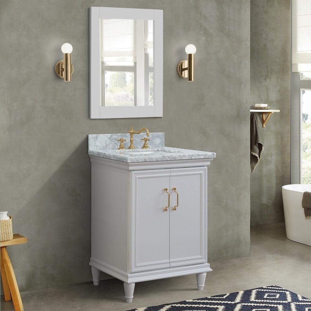 Bellaterra Forli 25" Wood White Single Vanity, White Carrara Marble Counter Top, Oval Sink 400800-25-WH-WMO