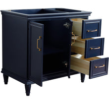 Load image into Gallery viewer, Bellaterra 400800-36L-R 36&quot; Single Vanity - Cabinet Only - Blue / Left Door, Front, Open doors and drawers