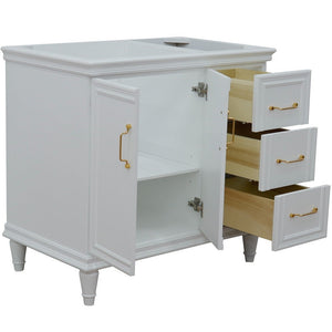 Bellaterra 400800-36L-R 36" Single Vanity - Cabinet Only - White / Left Door, Open doors and drawers