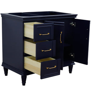 Bellaterra 400800-36L-R 36" Single Vanity - Cabinet Only - Blue / Right Door, Open Doors and drawers