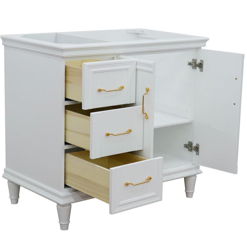 Bellaterra 400800-36L-R 36" Single Vanity - Cabinet Only - White / Right Door, Open Doors and Drawers