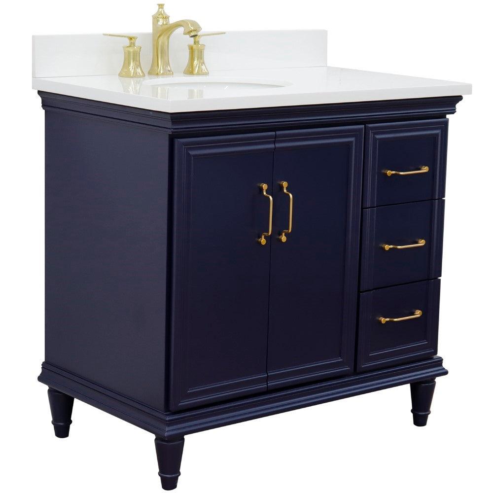 Bellaterra Blue 37" Single Vanity w/ Counter Top and Left Sink-Left Door 400800-37L-BU-WEOL