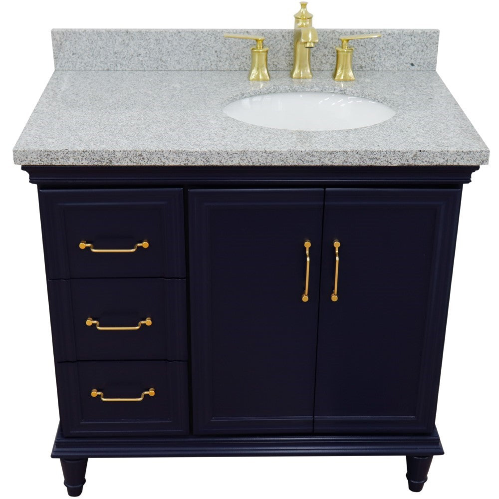 Bellaterra Blue 37" Single Vanity w/ Counter Top and Right Sink-Right Door 400800-37R-BU-GYOR