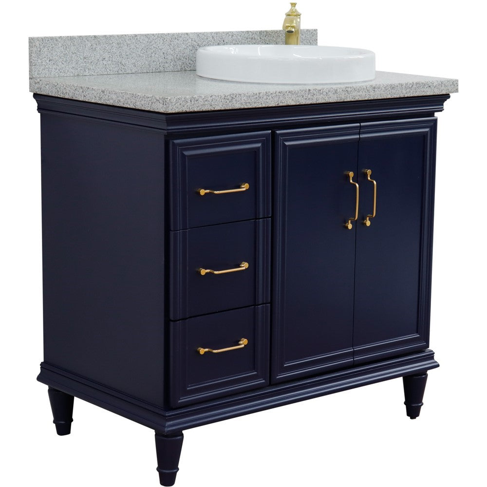 Bellaterra Blue 37" Single Vanity w/ Counter Top and Right Sink-Right Door 400800-37R-BU-GYRDR