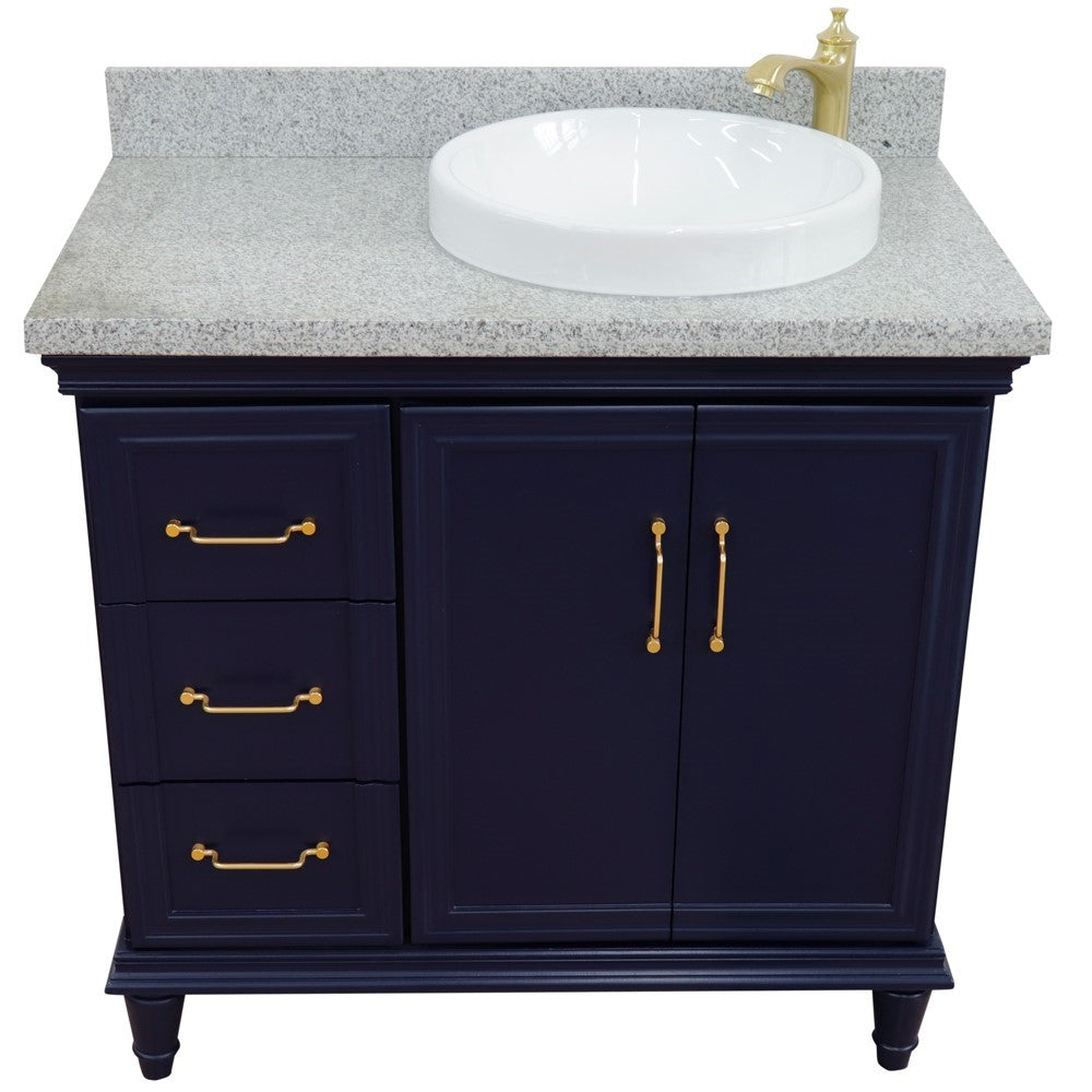 Bellaterra Blue 37" Single Vanity w/ Counter Top and Right Sink-Right Door 400800-37R-BU-GYRDR