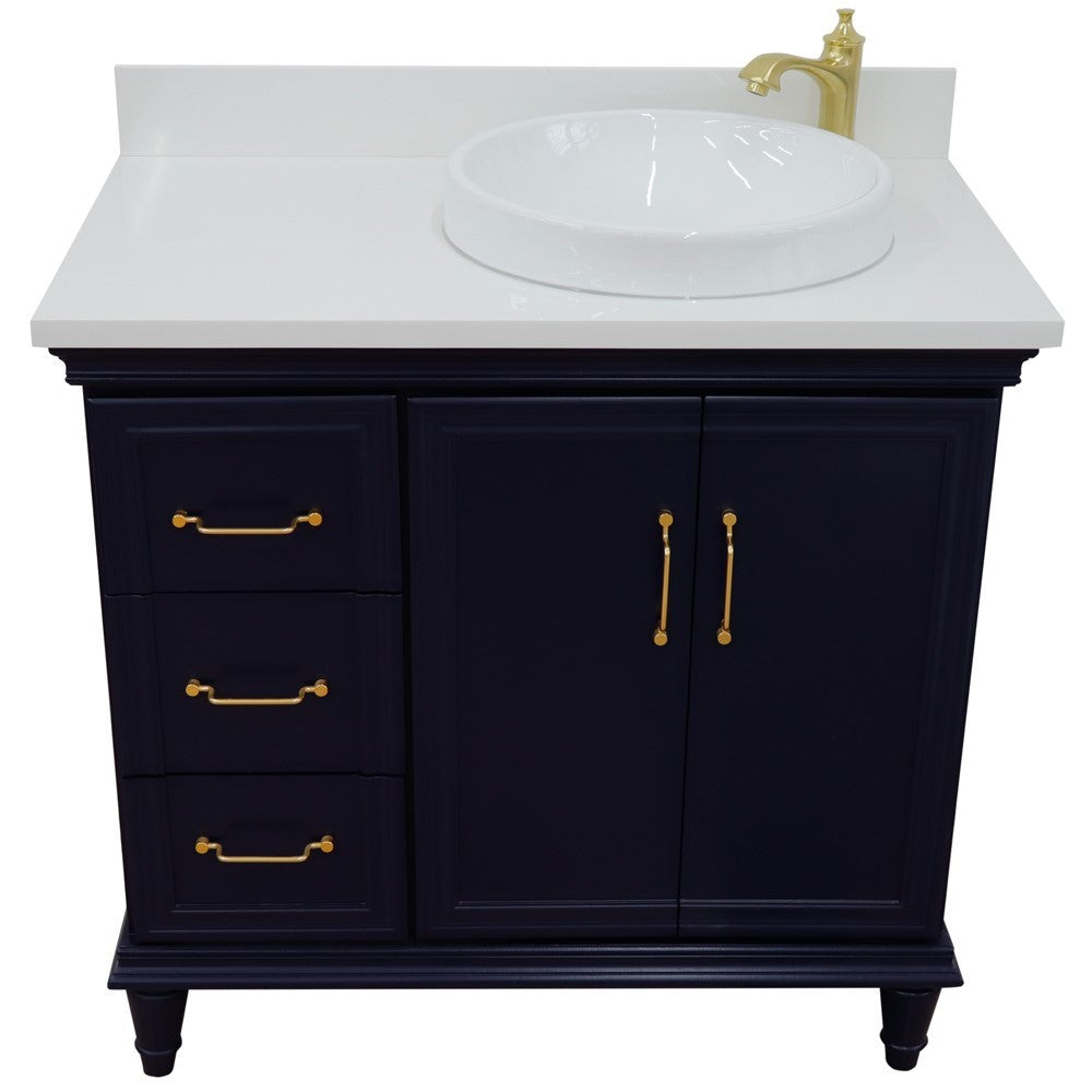 Bellaterra Blue 37" Single Vanity w/ Counter Top and Right Sink-Right Door 400800-37R-BU-WERDR