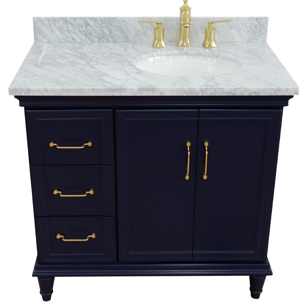 Bellaterra Blue 37" Single Vanity w/ Counter Top and Right Sink-Right Door 400800-37R-BU-WMOR