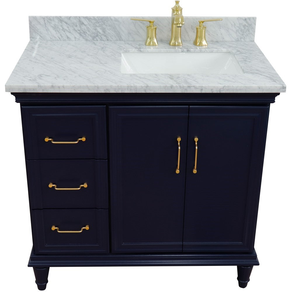 Bellaterra Blue 37" Single Vanity w/ Counter Top and Right Sink-Right Door 400800-37R-BU-WMRR