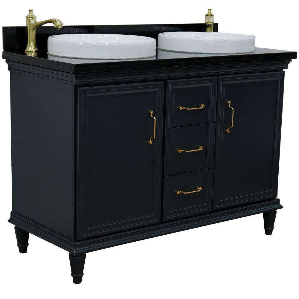 Bellaterra Forli Dark Gray 49" Double Vanity, Black Galaxy Counter Top Round Sink