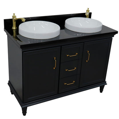 Bellaterra Forli Dark Gray 49" Double Vanity, Black Galaxy Counter Top Round Sink